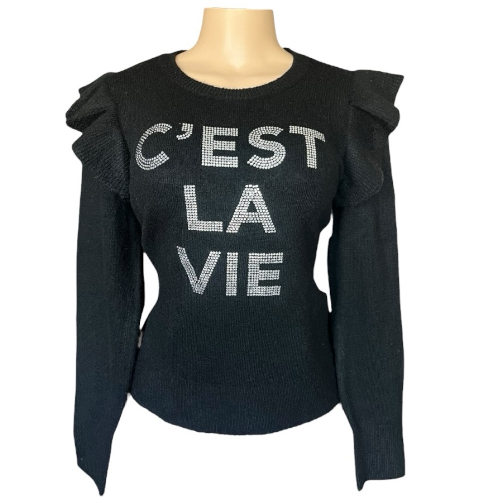 NWT- Karl Lagerfeld Paris
C'EST LA VIE RUFFLE SLEEVE SWEATER - Picture 2 of 9